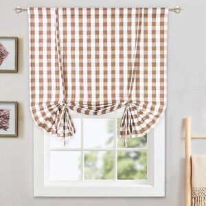 Haperlare 42"W x 63"L Tie Up Kitchen Curtains Buffalo Checkered Farmhouse Tie Up